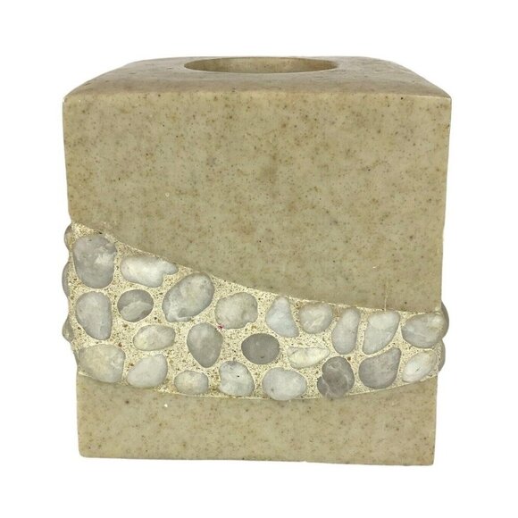 Veratex Really Stone Beige Square Tissue Box Cover Heavy Natural Bathroom Decor - Picture 2 of 6